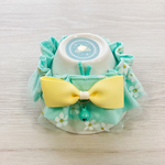 猫の首輪 花柄チュール 鈴グリーン&イエロー