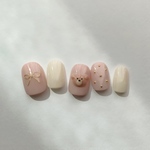 ネイルチップ ぷっくりクマさんとワイヤーリボン🧸