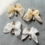 【New✨】リボンとコットンパールの イヤリング (ホワイト) ピアスへ変更OK