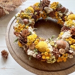 送料込み:hanairo木の実と黄色い花色リース