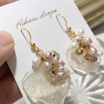 レジンピアス 滴る葉っぱ ロスフラワー アップサイクルアクセサリー イヤリング変更可能