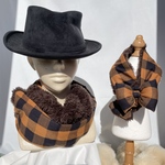 ペア❤️チェックねじりスヌード&🐶ぷっくリボンマフラーセット