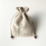 リネンの巾着袋 スノードロップの刺繍