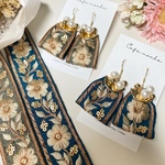 ハンドメイド*インド刺繍リボン ピアス イヤリング グレイ