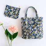 フランス生地 青い小花柄のミニトートバッグ&ポーチ