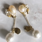 淡水パールとゴールドイヤリング(クリップ式) スタッドピアス(アレルギー非対応)へ変更OK