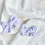 🌟ぽってり感溢れる🌟Mサイズ🌟CHECK&STRIPEギンガムチェック(ラベンダー)のぽってり結びリボンのヘアゴム or コームピン or ヘアクリップ2個ツインセット