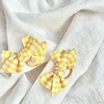 🌟ぽってり感溢れる🌟Mサイズ🌟CHECK&STRIPEギンガムチェック(きいろ)のぽってり結びリボンのヘアゴム or コームピン or ヘアクリップ2個ツインセット