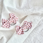 🌟ぽってり感溢れる🌟Mサイズ🌟CHECK&STRIPEギンガムチェック(グレイッシュピンク)のぽってり結びリボンのヘアゴム or コームピン or ヘアクリップ2個セット