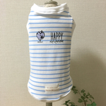 訳ありセール U/Shiho《Sサイズ完成品/冷感、防蚊加工生地》水色×白ボーダータンクトップ犬服