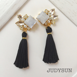 大理石風×クリスタル&タッセルピアス