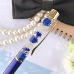 ふんわり色付きスターチス 固まるハーバリウム クリスタル付き ハーバリウムボールペン -ネイビー-