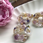 ドライフラワーとパールのブローチ/お花の形/ゴールド