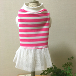 U/Shiho《Sサイズ完成品/冷感、防蚊加工》ピンクボーダーのチュールワンピース犬服