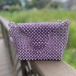 くすみカラー紫色ビーズハンドバッグ