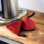 三角鍋つかみ 2個セット リトアニアリネン 赤 レッド 無地 北欧雑貨 キッチン雑貨