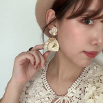 (送料無料)2wayインド刺繍リボンピアス インド刺繍刺繍リボンイヤリング ボタンアクセサリー 2way ビッグピアス ビッグイヤリング