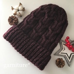 【おたふく様 オーダー品】縄編みのとんがり帽子(kids〜大人用)ボルドー