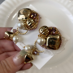 2wayコットンパールとゴールドのゆらゆらイヤリング(ピアス)