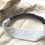 ハーフリネン◇グラフチェックのシンプルターバン◇送料無料◇