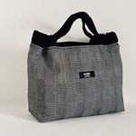 黒色無地生地×グレンチェック柄プリント生地 ギャザートートバッグ♪ Fm2 Lab.