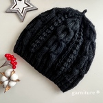 【tora-taasan様オーダー品】模様編みのニット帽(大人用・ブラック)