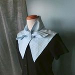 パステルブルー・ギンガムチェック セーラーカラー付きクールネック