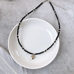 32 【最終値下げ/ラスト1点】ハート×ブラックビーズネックレス 40cm(アジャスター+5cm)