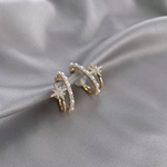 【イヤーカフ】2個入り ビジュー パール 星 ダブルライン シリコンカバー ゴールド