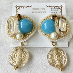 2wayターコイズブルーのアンティーク感漂うピアス(イヤリング)
