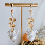 淡水パール2種 フラワーパール ブライダルピアス花嫁 お呼ばれ結婚式 パールアクセサリー ウェディング イヤリング 大ぶり おおぶり 痛くない 揺れる おしゃれ シンプル コットンパール 真鍮 夏新作