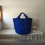 青☆コットンの糸の模様編みのバッグ