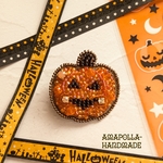 ビーズ刺繍ローチ ジャックオーランタン ハロウィン 秋のブローチ