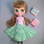 No.1 花モチーフのティアードスカート3点セット オビツ22 22cmドール 1/6ドール 服 セット品 ドール服 アウトフィット スカート トップス カーディガン