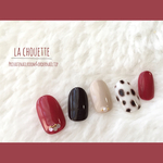 再販4❁︎ボルドー×ブラウンのふんわりダルメシアンネイルチップ