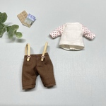 11cmドール ドット柄トップス 釣りズボン 人形服 ドール服