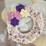 送料無料♡マーブルコットン夏糸で編んだ お花いっぱいシュシュ