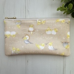 仕切り付きポーチ お札ポーチ【小鳥/ベージュ】ラミネート