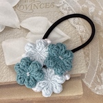 送料無料♡コットン夏糸で編んだ お花&ビーズいっぱいヘアゴム