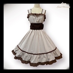 ハロウィン特別価格♪ 1点物* ショコラミルクティ シャーリング ジャンパースカート ★ベージュ ストライプ × ブラウンレース (即納品)