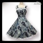 ハロウィン特別価格♪ 1点物* 和柄 2段ティアード シャーリング ジャンパースカート ★ブルー系×オフ白レース(即納品)