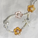 お花ビーズストラップ リボン 可愛い オレンジ Y2K ガーリー 推し活 韓国風