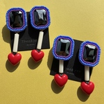 大ぶり ビーズ刺繍 モダン ストライプ レッドハート VINTAGE ピアス♦️ネジ式イヤリング 刺繍 メタリック ライラック パープル レッド 赤 大ぶりピアス 大ぶりイヤリング