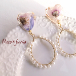 ハートのフラワー丸パールピアス