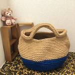 受注制作!ベージュ×ブルー シンプルかわいい麻糸バッグ