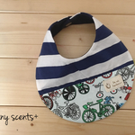 New リバーシブルのスタイ ボーダー×自転車柄×ネイビー