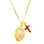 ピンク 聖母マリア メダイ Red クロス チョーカー ネックレス