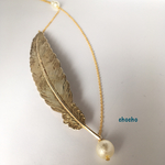 大ぶりフェザーのラリエット風ネックレス(送料無料)