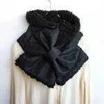 ふんわり♪リボンマフラー(ウール×ボア) *ダークグレー×黒
