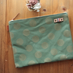 H1292 水玉帆布シンプルポーチ L23 水玉グリーン 【送料込価格】